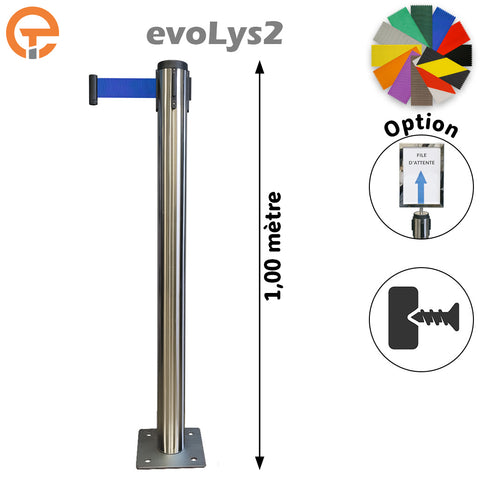 Poteau à platine Inox brossé sangle 2, 3, 4 et 5 mètres evoLys2