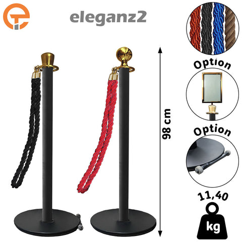 Poteau à corde eleganz2 Noir tête dorée