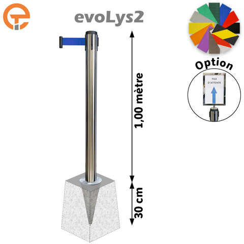Poteau à sceller Inox brossé sangle 2, 3, 4 et 5 mètres evoLys2
