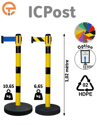 Poteau de balisage à sangle 3 mètres HDPE noir jaune