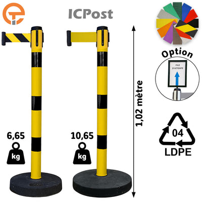 Poteau de balisage à sangle 3 mètres LDPE noir jaune