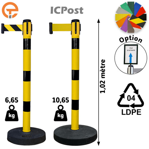 Poteau de balisage à sangle 3 mètres LDPE noir jaune