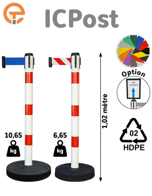 Poteau de balisage à sangle 3 mètres HDPE rouge blanc