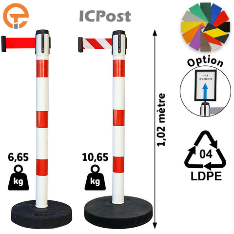 Poteau de balisage à sangle 3 mètres LDPE rouge blanc