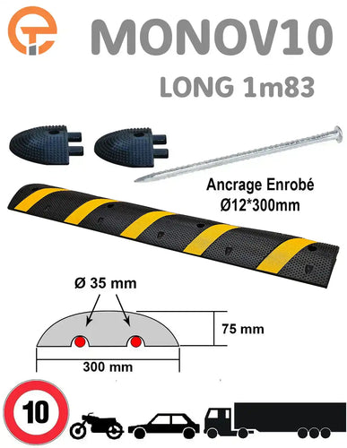 Ralentisseur Monobloc 10km/h H75mm EQUIPEMENTECH