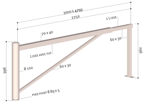 Barrière tournante réglable de 3 à 4,75 mètres