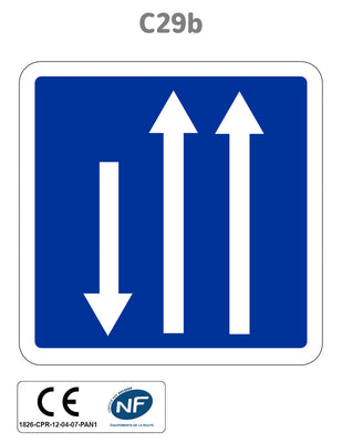 Panneau C29b Créneau de dépassement sur 3 voies