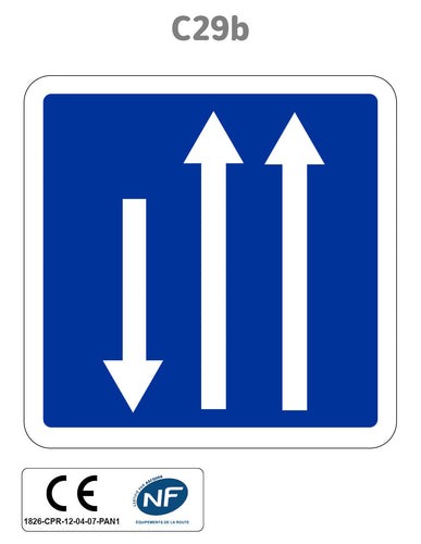 Panneau C29b Créneau de dépassement sur 3 voies