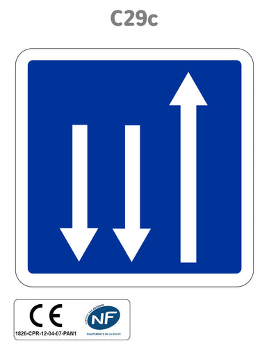 Panneau C29c Section de route à 3 voies