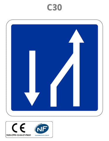 Panneau C30 Fin de créneau de dépassement sur 3 voies