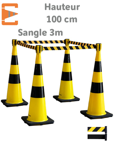 Cônes de Balisage Jaune Noir à Sangle 3M