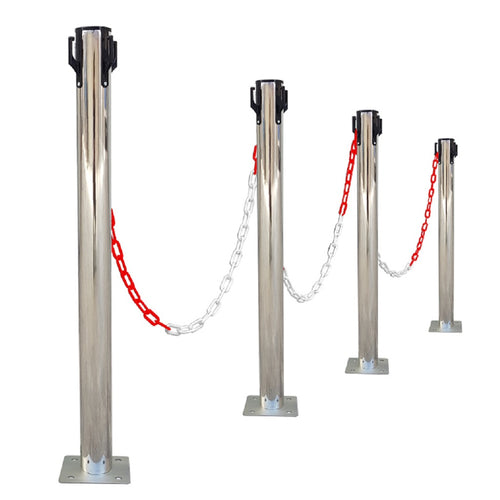 Kit 4 Poteaux de Balisage Métal EVOLYS à fixer avec Chaîne Plastique ou Métal