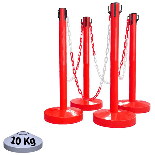Kit 4 Poteaux de Balisage Métal Rouge  EQUIPEMENTECH