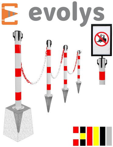 Kit 4 Poteaux de Balisage Métal EVOLYS à Sceller avec Chaîne Plastique ou Métal