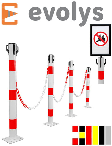 Kit 4 Poteaux de Balisage Métal EVOLYS à fixer avec Chaîne Plastique ou Métal