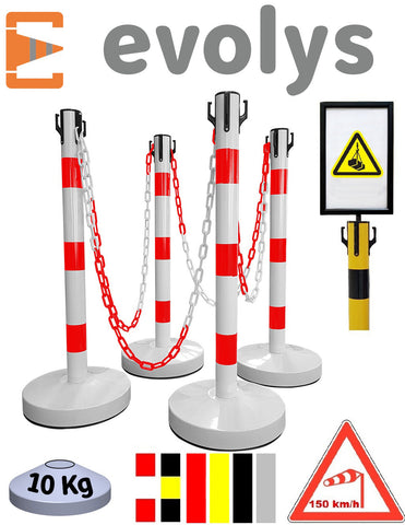 Kit 4 Poteaux de Balisage Métal avec Chaîne Plastique ou Métal