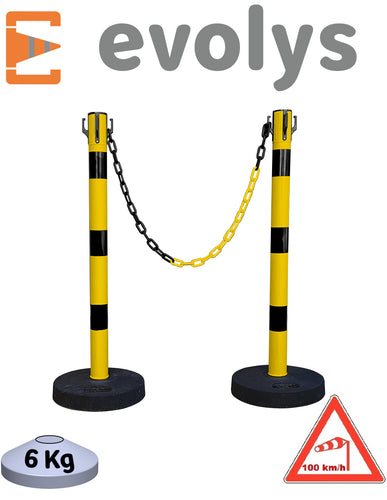 KIT 2 Poteaux à chaînes EVOLYS Noir Jaune - EQUIPEMENTECH