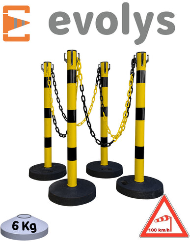 KIT 4 Poteaux à chaînes Noir Jaune EVOLYS - EQUIPEMENTECH