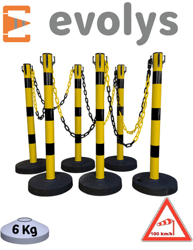 KIT 6 Poteaux à chaînes EVOLYS Noir Jaune - EQUIPEMENTECH