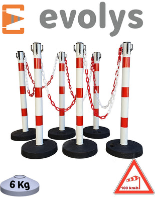KIT 6 Poteaux à chaînes EVOLYS Rouge Blanc - EQUIPEMENTECH