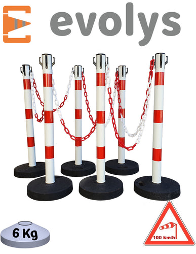 KIT 6 Poteaux à chaînes EVOLYS Rouge Blanc - EQUIPEMENTECH