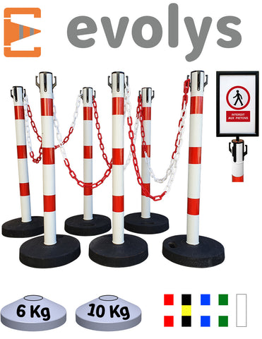Kit 6 Poteaux evoLys Lestés avec Chaîne 25 ou 50 mètres