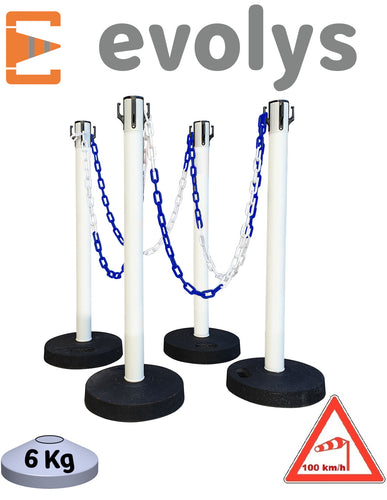 KIT 4 Poteaux à chaînes Bleu Blanc EVOLYS - EQUIPEMENTECH