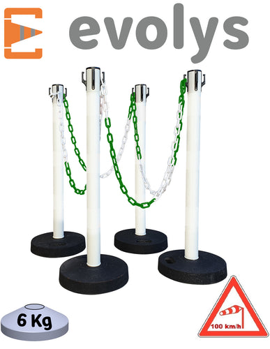 KIT 4 Poteaux à chaînes Vert Blanc EVOLYS - EQUIPEMENTECH