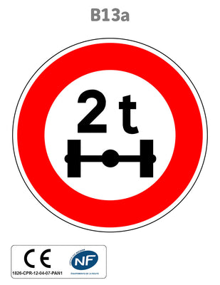 Panneau B13a Limitation de tonnage par essieu