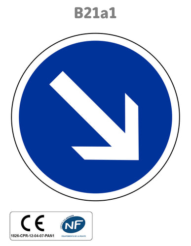 Panneau B21a1 Contournement obligatoire par la droite