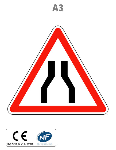 Panneau A3 Chaussée rétrécie