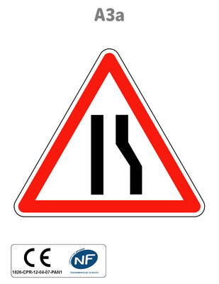 Panneau A3a Chaussée rétrécie par la droite