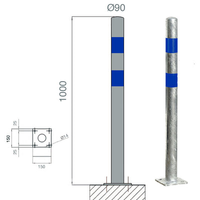 Poteaux de Protection Galva bandes Bleues