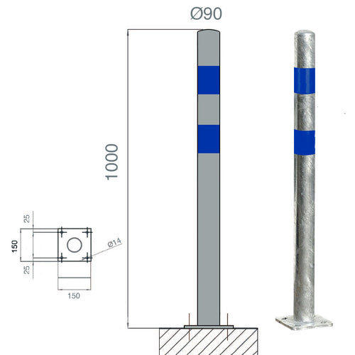Poteaux de Protection Galva bandes Bleues