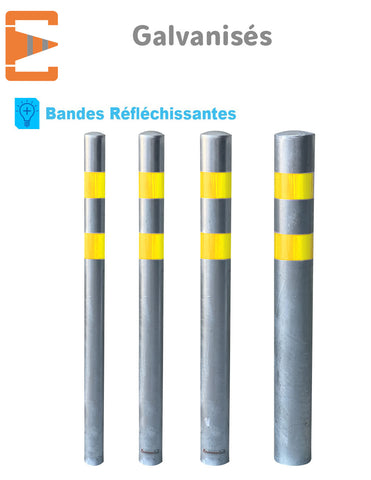Poteaux à Sceller Galva bandes Jaunes Ø 60, 76, 90 et 114 mm
