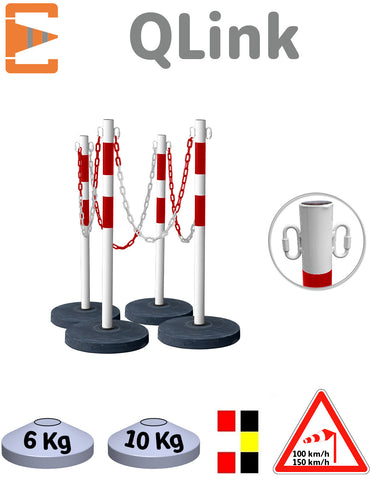 Kit 4 Poteaux Métal Lestés QLink avec Chaîne Plastique ou Métal
