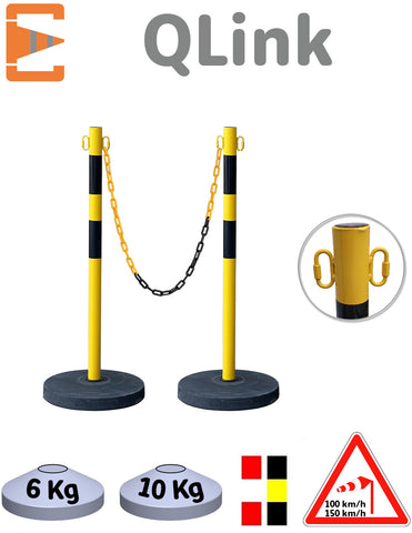 Kit 2 Poteaux Métal Lestés QLink avec Chaîne Plastique ou Métal