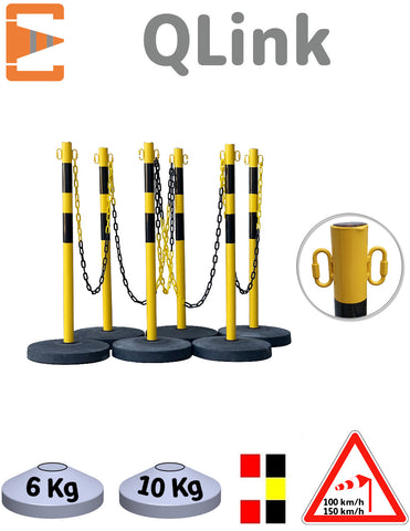 Kit 6 Poteaux Métal Lestés QLink avec Chaîne Plastique ou Métal