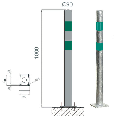 Poteaux de Protection Galva bandes Vertes
