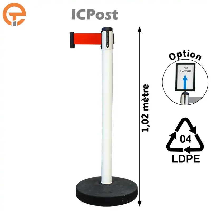 Poteau de balisage blanc à sangle 3 mètres