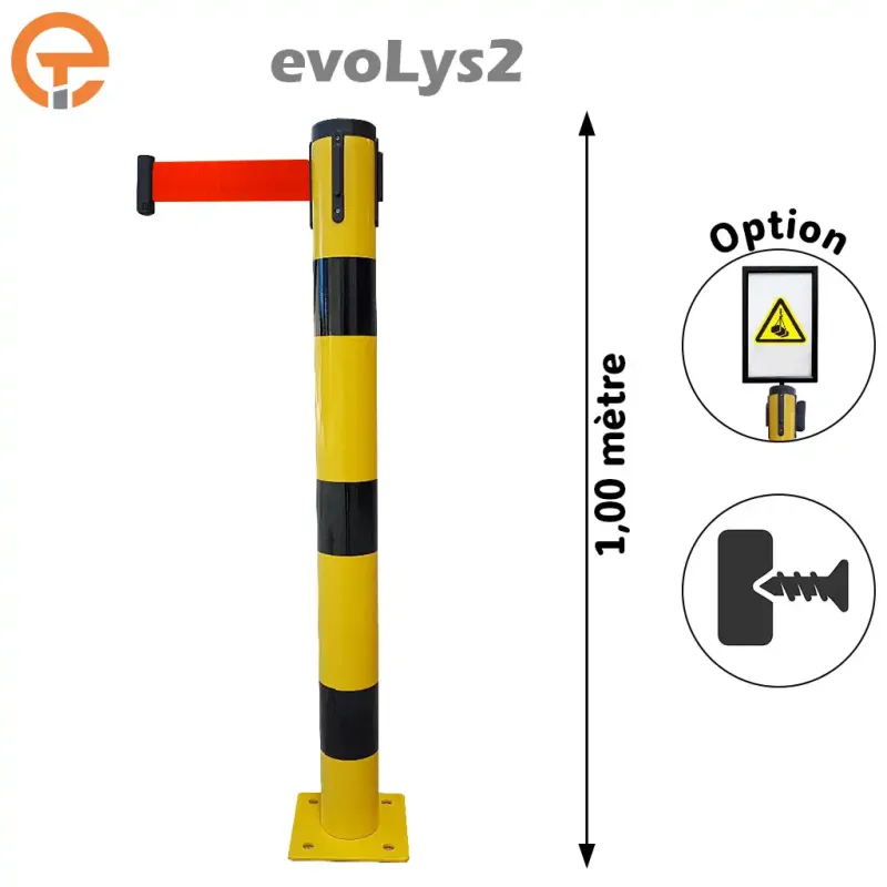 Poteau à platine Noir/Jaune sangle 2, 3, 4 et 5 mètres evoLys2