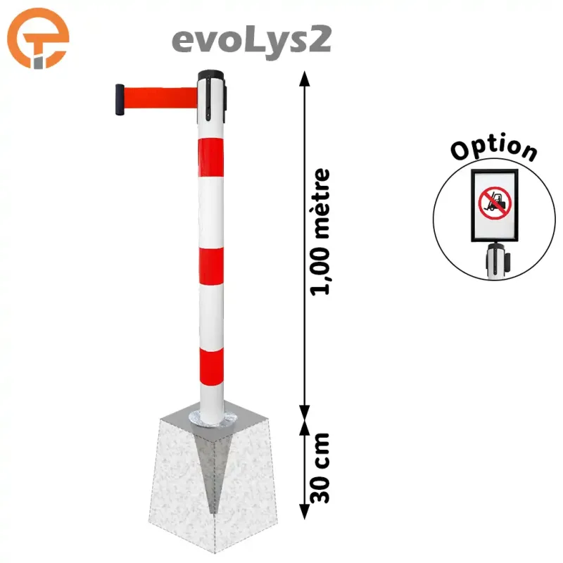 Poteau à sceller Rouge/Blanc sangle 2, 3, 4 et 5 mètres evoLys2