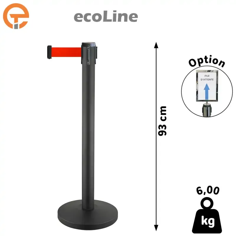 Poteau de guidage Noir à sangle 2,50 mètres ecoLine Poteau de guidage Noir à sangle 2,50 mètres ecoLine