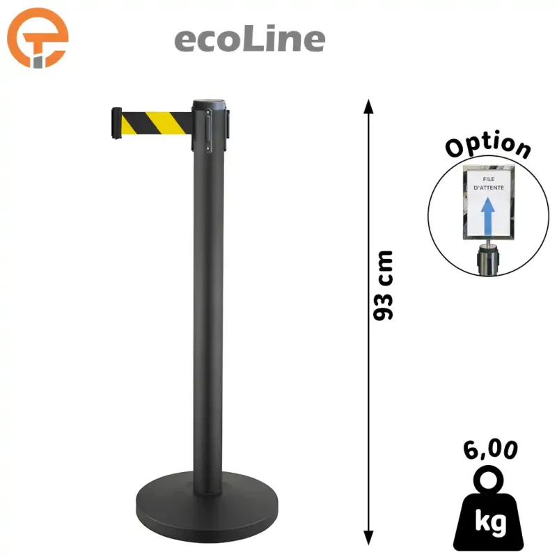 Poteau de guidage Noir à sangle 2,50 mètres ecoLine Poteau de guidage Noir à sangle 2,50 mètres ecoLine