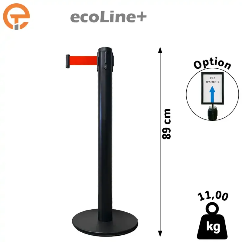 Poteau de guidage Noir à sangle 3 mètres ecoLine+