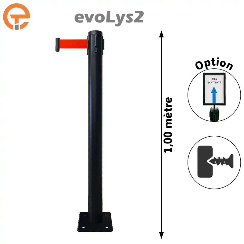 Poteau à platine Noir sangle 2, 3, 4 et 5 mètres evoLys2