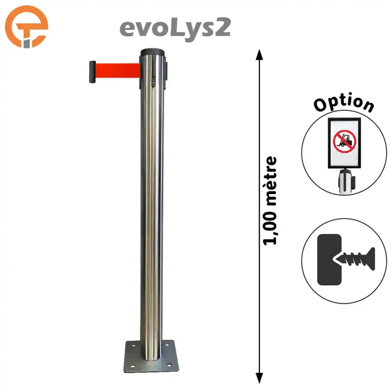 Poteau à platine Inox sangle 2, 3, 4 et 5 mètres evoLys2