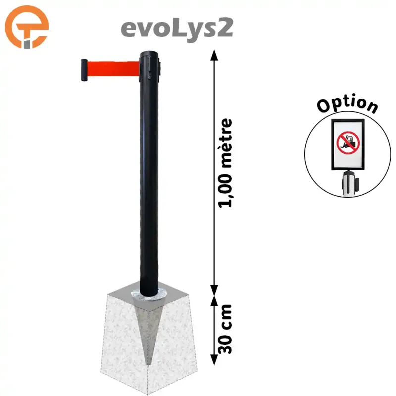 Poteau à sceller Noir sangle 2, 3, 4 et 5 mètres evoLys2