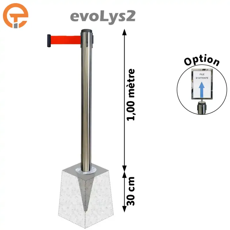 Poteau à sceller Inox brossé sangle 2, 3, 4 et 5 mètres evoLys2