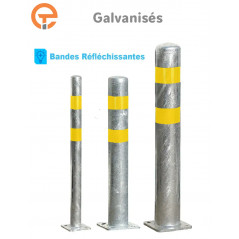Poteau de protection galva bandes jaunes à platine